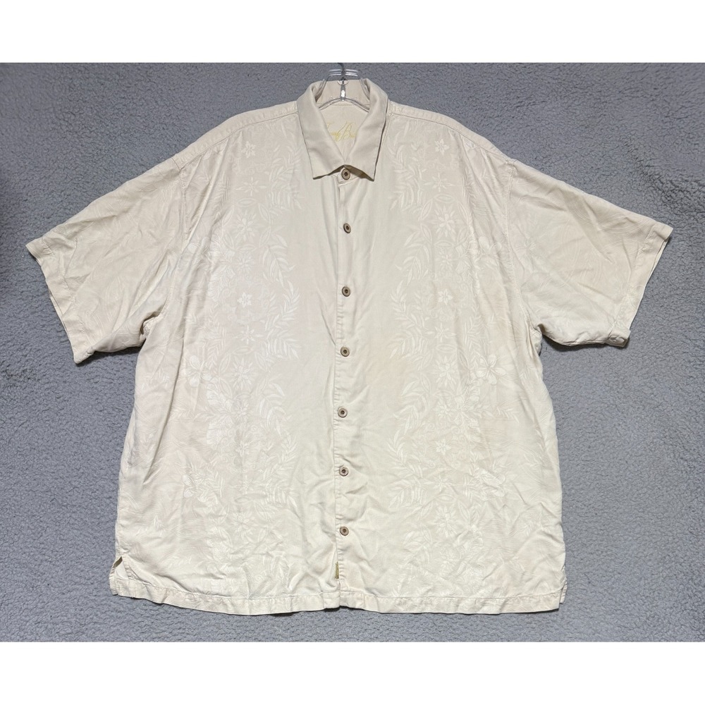 Tommy‎ Bahama 100% silk short sleeve button shirt tonal Floral print Mens 2XL